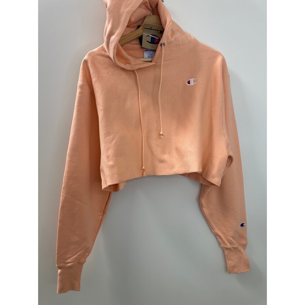 NWT Champion Reverse Weave Cropped Cut Off Hoodie Sweatshirt Peach XL Oversized - Picture 6 of 7